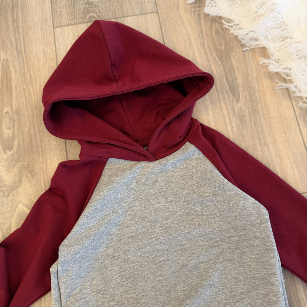 Raglan Hoodie - Gr. 98 - Bordeaux/Grau