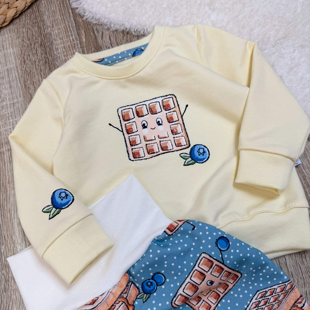 Pullover & Pumphose Set - Waffel & Blaubeere/Pastellgelb