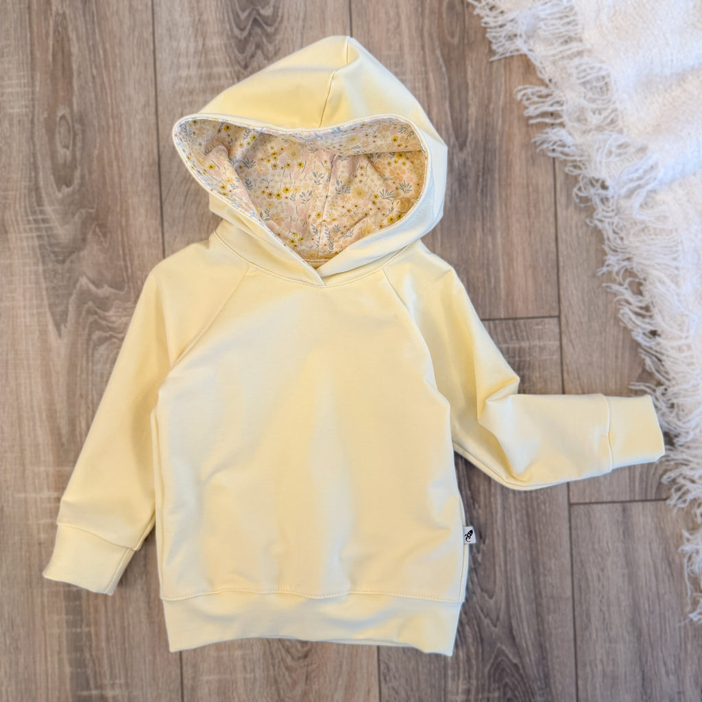 Raglan Hoodie - Gr. 92 - Pastellgelb/Blümchen