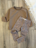 Pullover & Leggins Set - Gr. 98 - Leo/Taupe