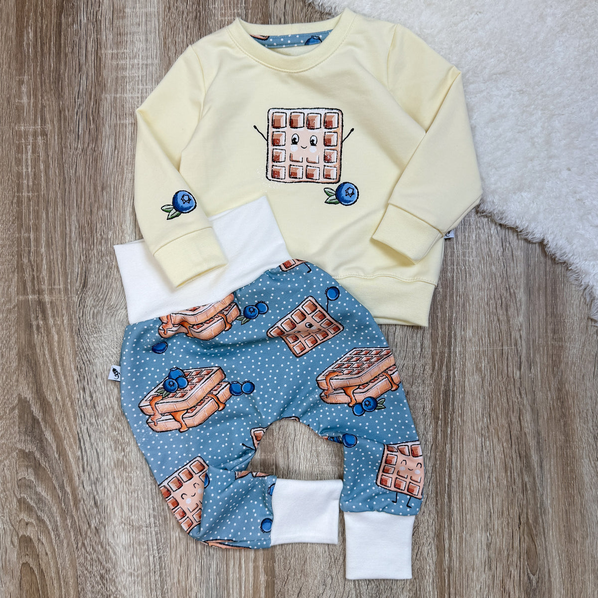Pullover & Pumphose Set - Waffel & Blaubeere/Pastellgelb