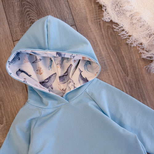 Hoodie - Gr. 104 - Hellblau/Meerestiere