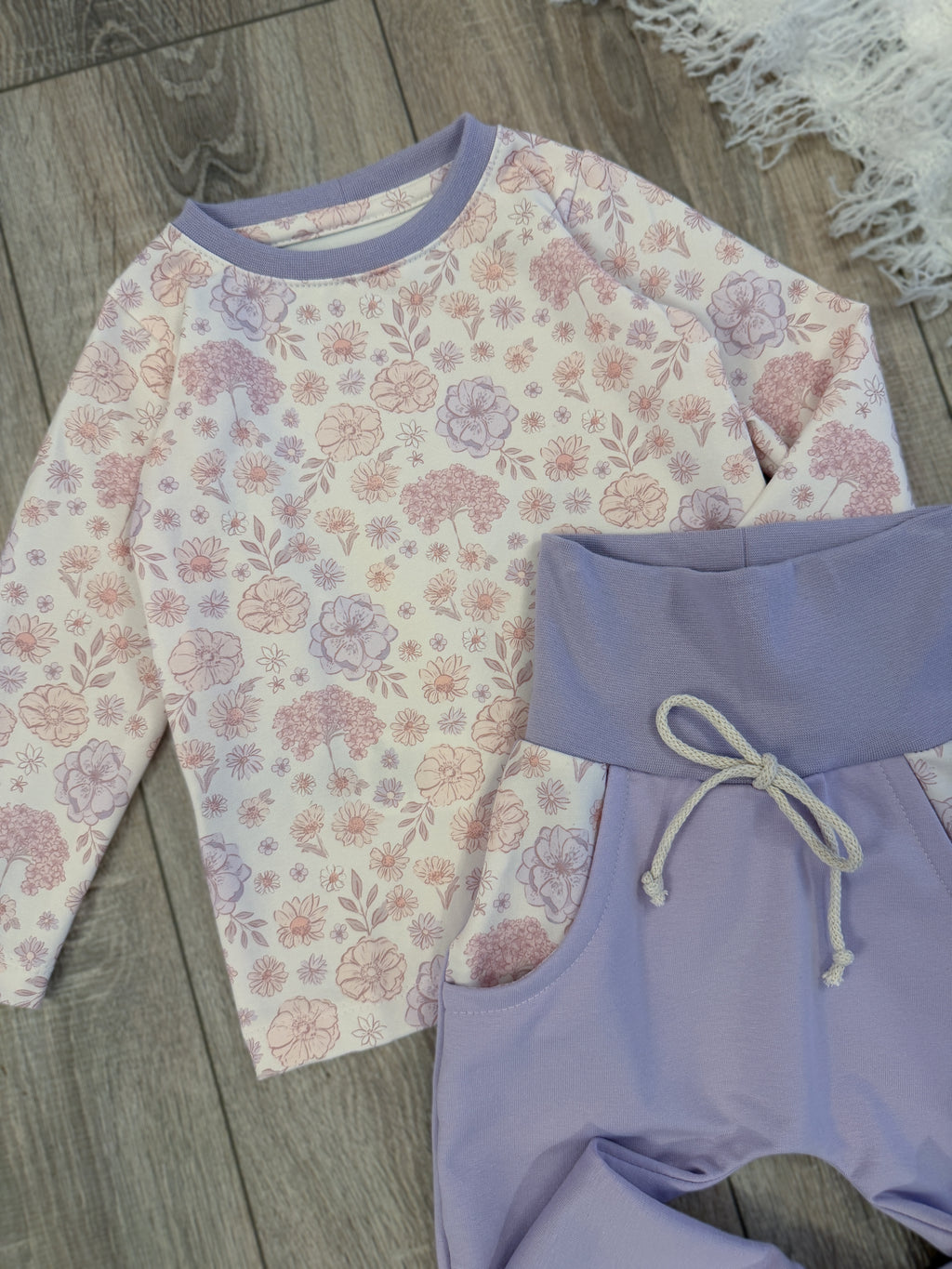 Longsleeve & Pumphose Set - Gr. 86 - Flieder Blümchenwiese