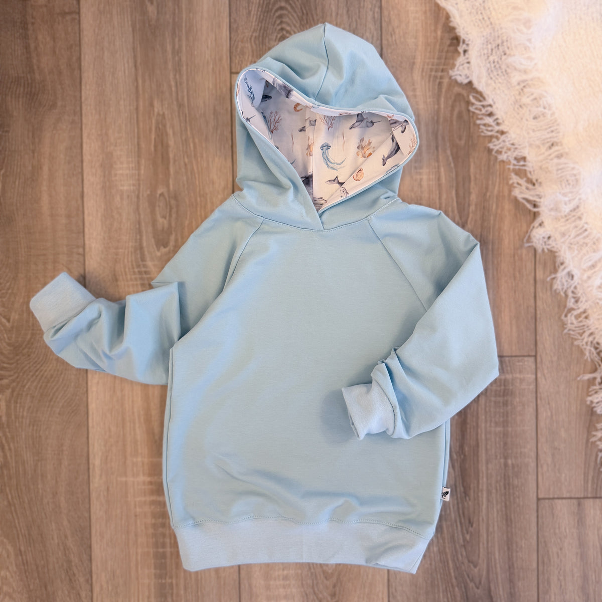 Hoodie - Gr. 116 - Hellblau/Meerestiere