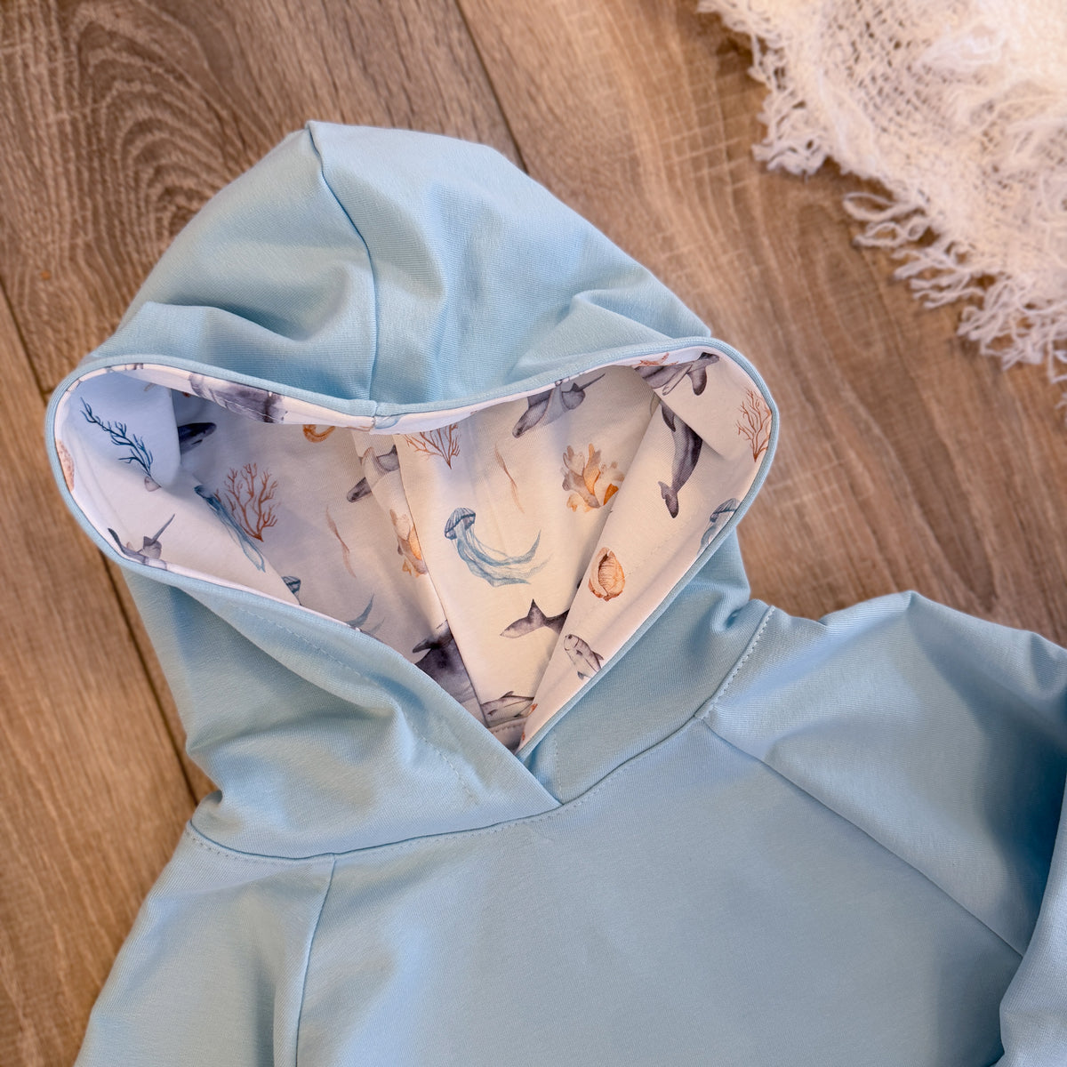 Hoodie - Gr. 116 - Hellblau/Meerestiere