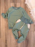Pullover & Jogginghose Set - Gr. 92 - Altgrün