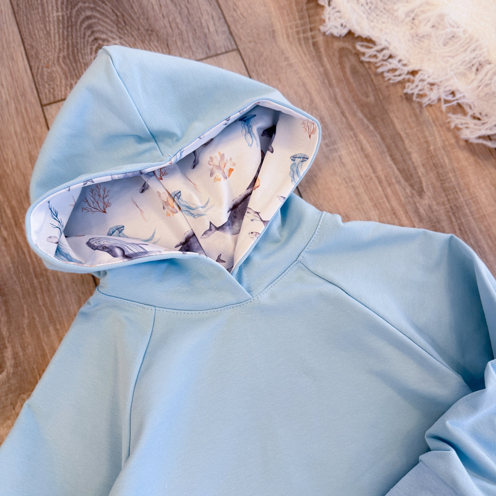 Hoodie - Gr. 110 - Hellblau/Meerestiere