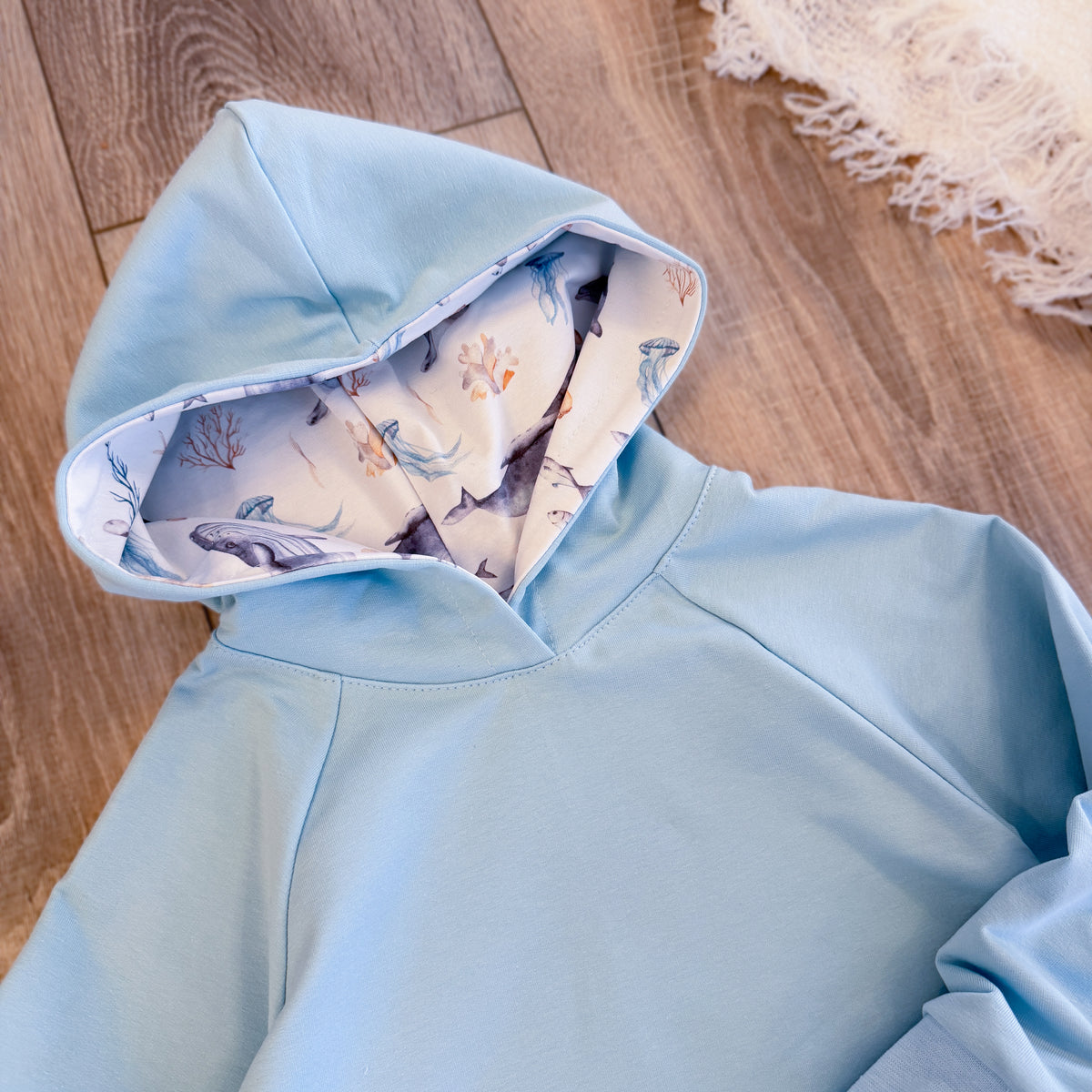 Hoodie - Gr. 110 - Hellblau/Meerestiere