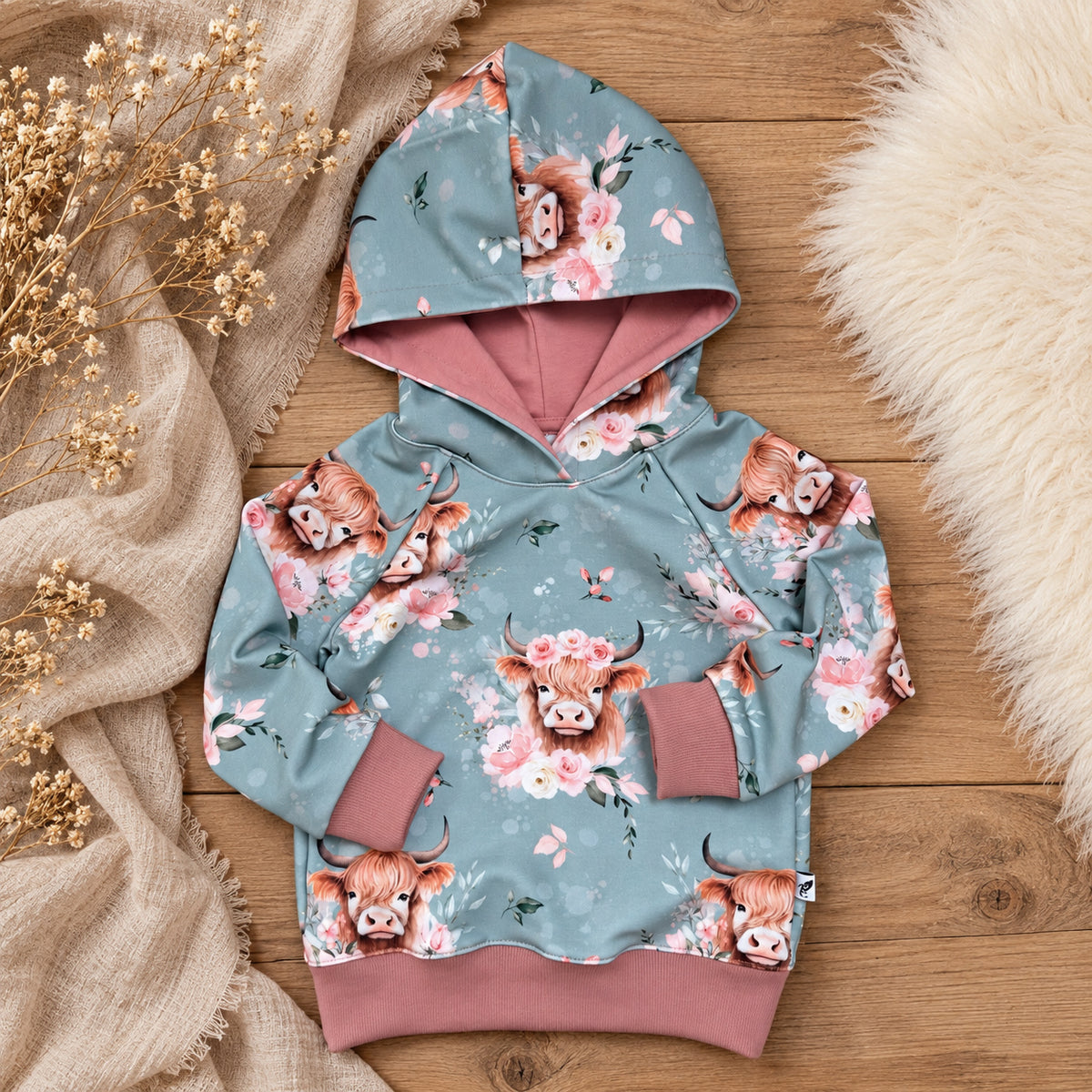 Raglan Kapuzenpullover - Highland/rosa