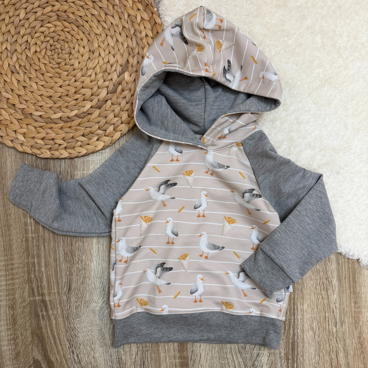 Raglan Kapuzenpullover - Fritten Möwe/Grau meliert